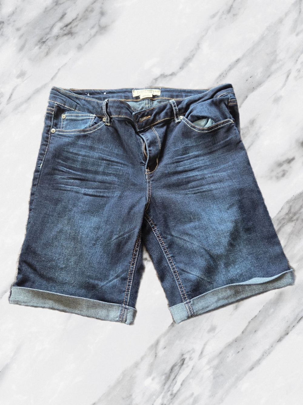 High Rise Dark Blue Denim Jean Shorts